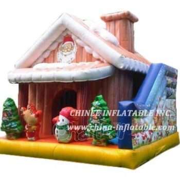 T2-3472 Casa de Papá Noel con tobogán hinchable