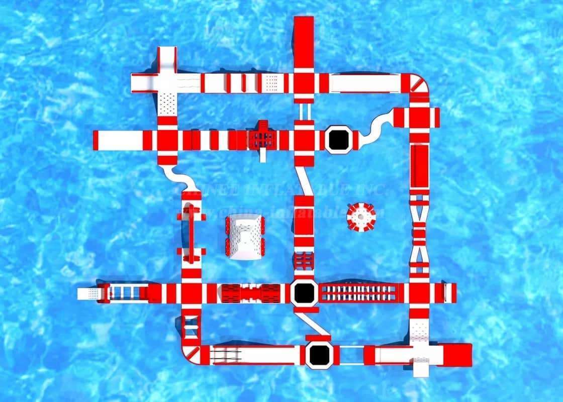 S159 Parc aquatique gonflable rouge Aqua Park Water Island