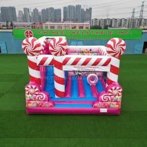 Sweet Candy-Themed Pink Inflatable Bounce House With Slide