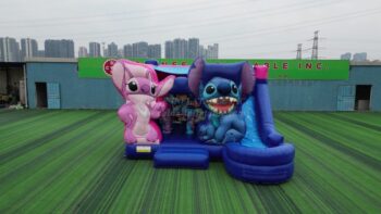 T2-8203B Château gonflable avec toboggan et piscine sur le thème de Stitch
