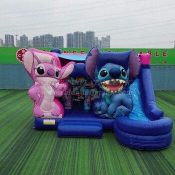 T2-8203B Castelo insuflável com tema Stitch, escorrega e piscina