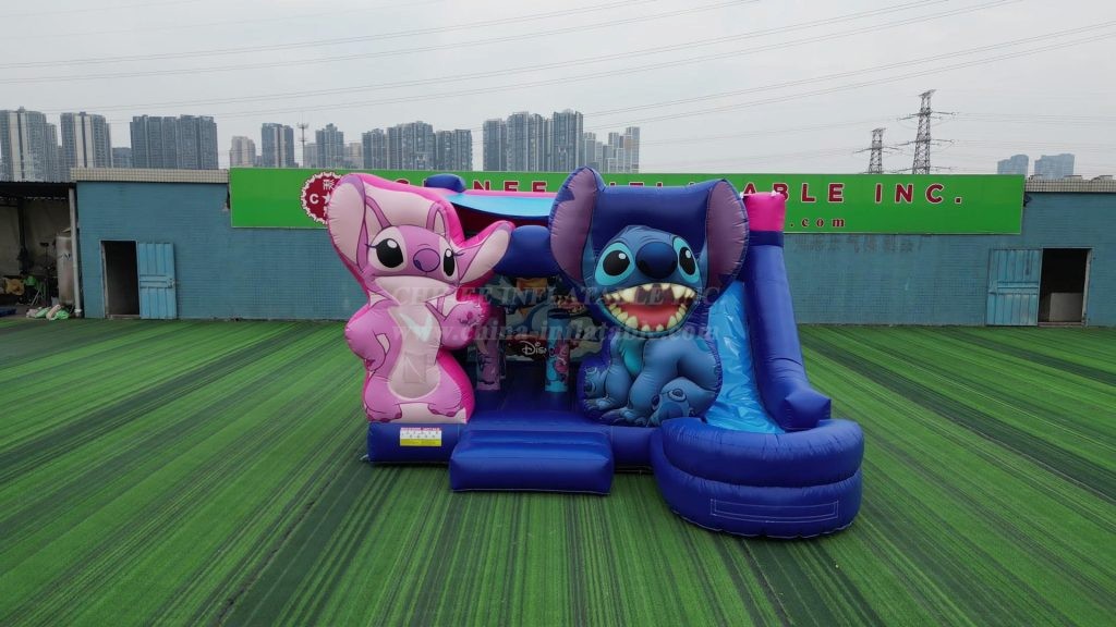 T2-8203B Château gonflable avec toboggan et piscine sur le thème de Stitch
